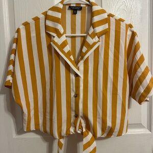 Topshop Yellow and White Striped Button Down Shirt